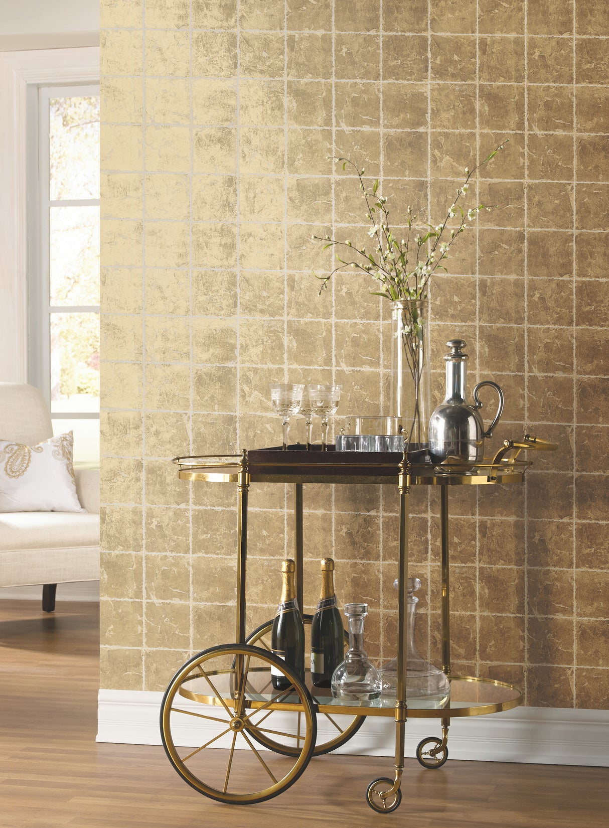 York KT2102 Metal Leaf Squares Gold Wallpaper