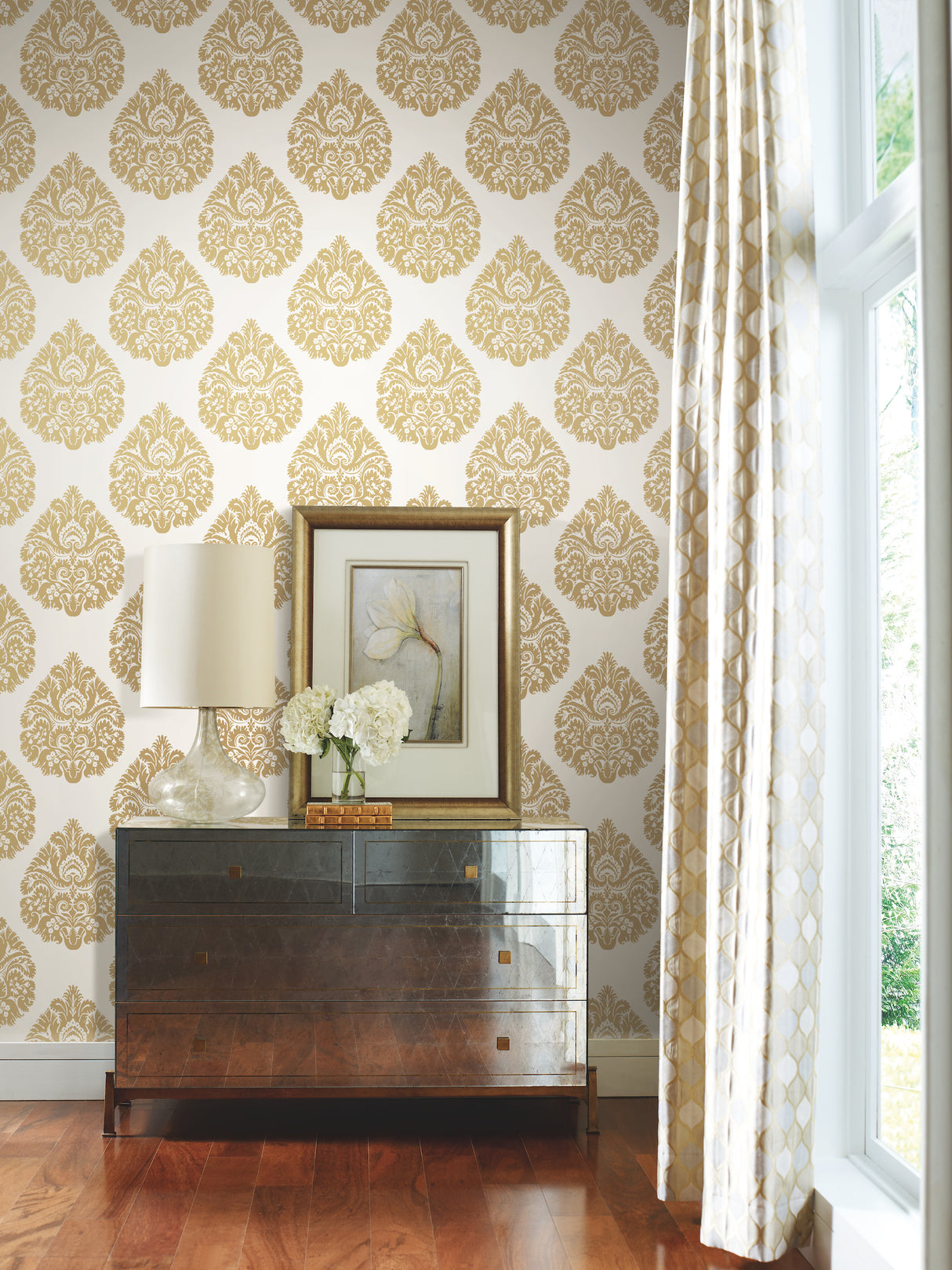 York KT2141 Teardrop Damask Gold Wallpaper