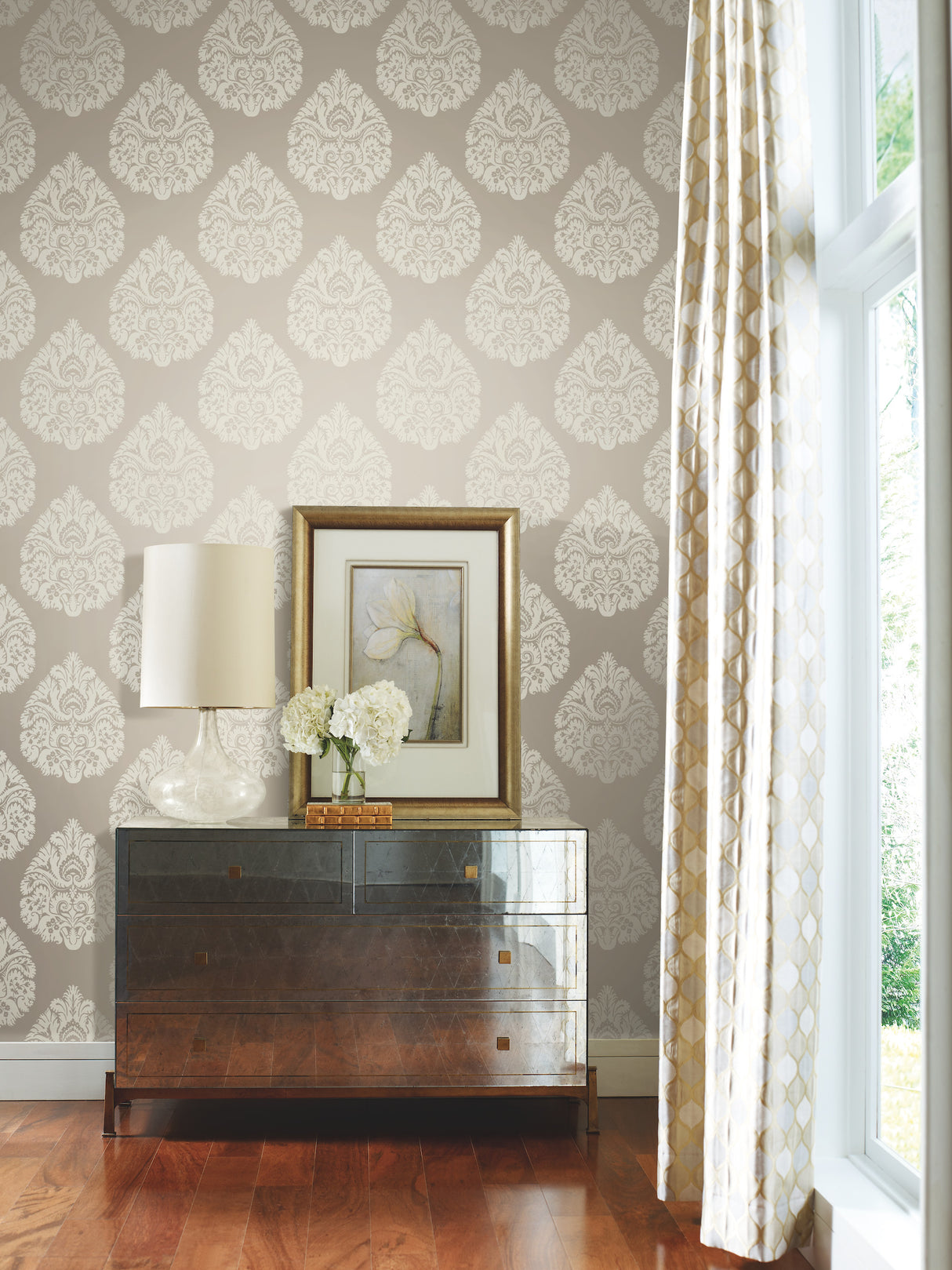 York KT2142 Teardrop Damask Beige Wallpaper