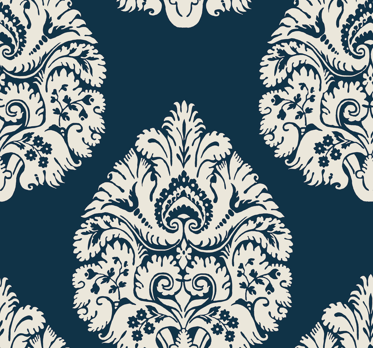 York KT2143 Teardrop Damask Navy Wallpaper