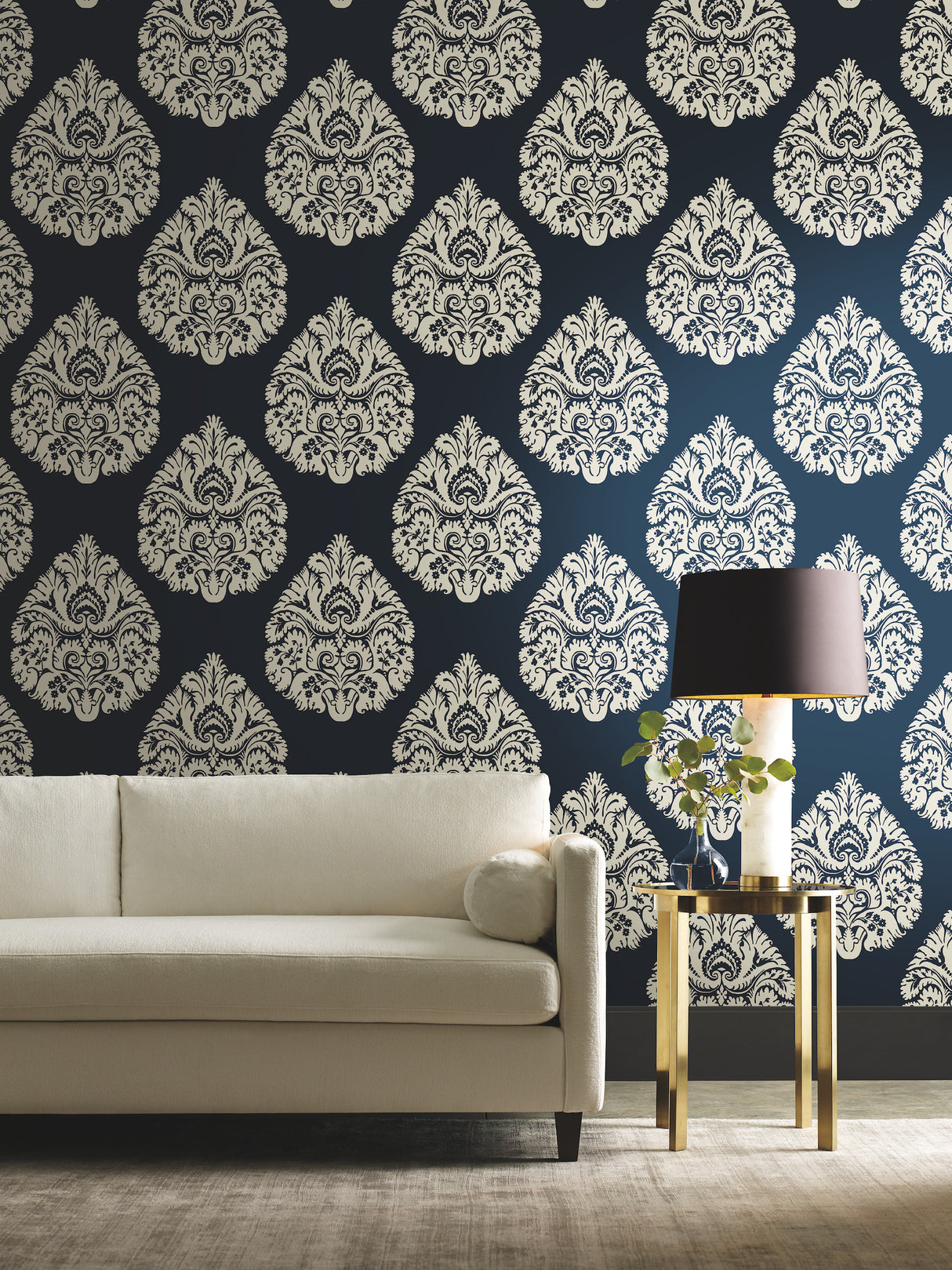 York KT2143 Teardrop Damask Navy Wallpaper