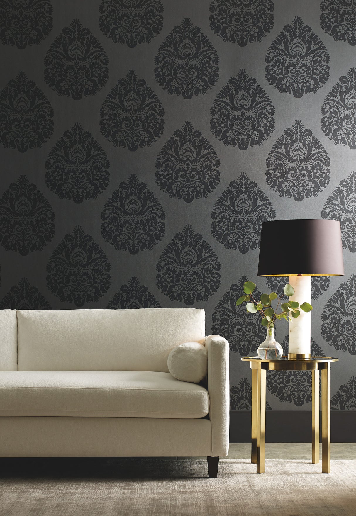 York KT2144 Teardrop Damask Black Wallpaper