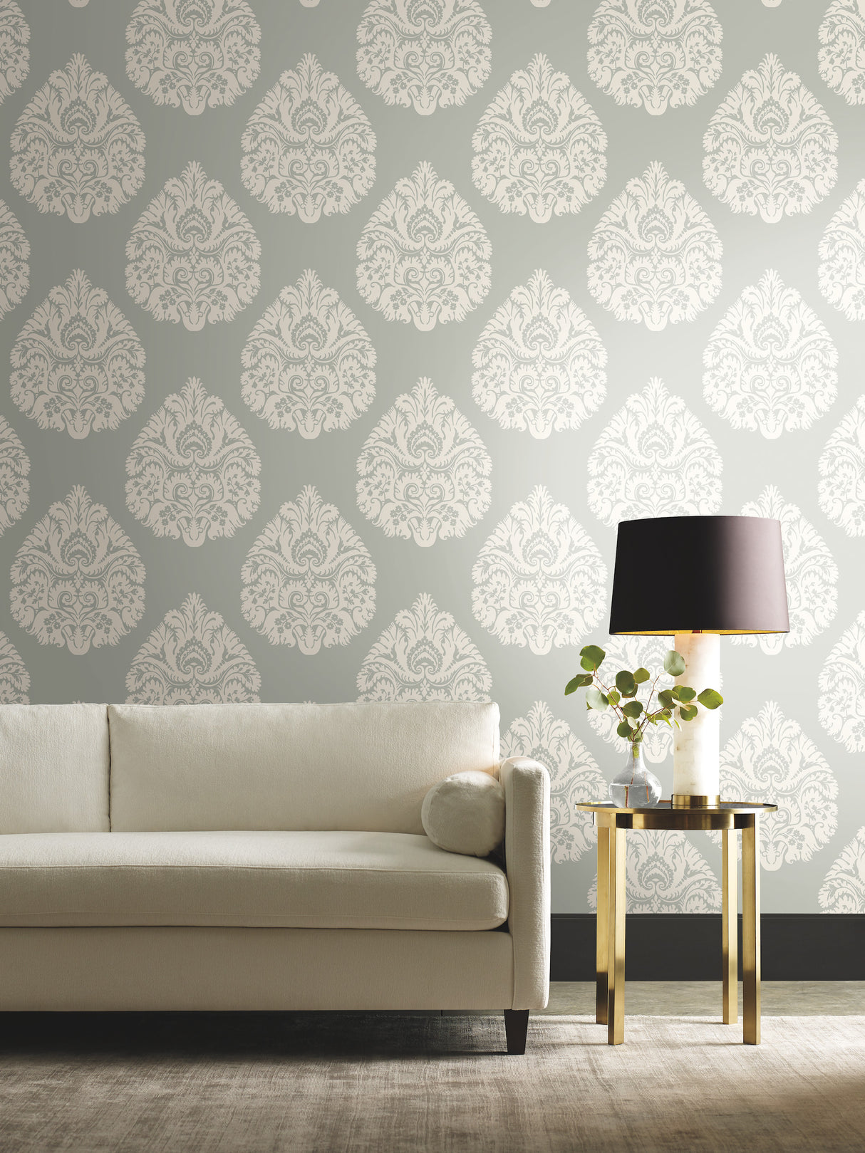 York KT2145 Teardrop Damask Light Grey Wallpaper
