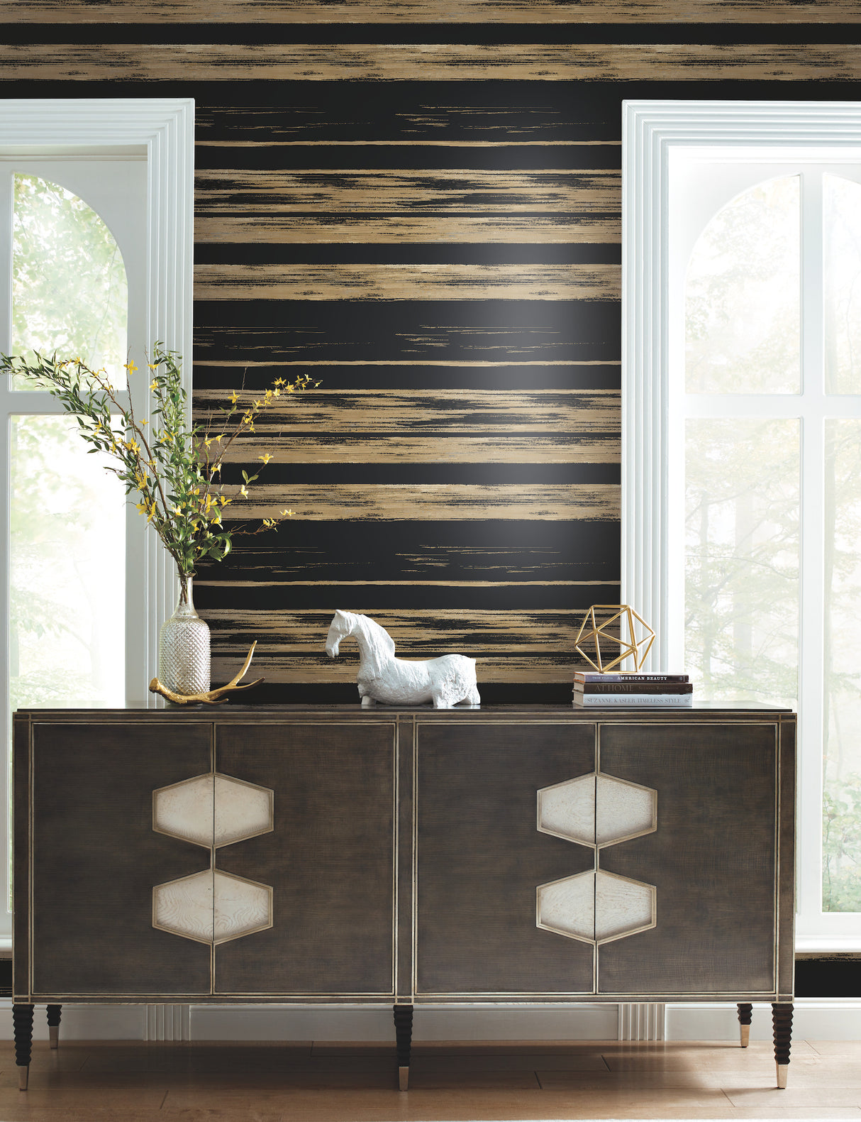 York KT2151 Horizontal Dry Brush Black & Gold Wallpaper