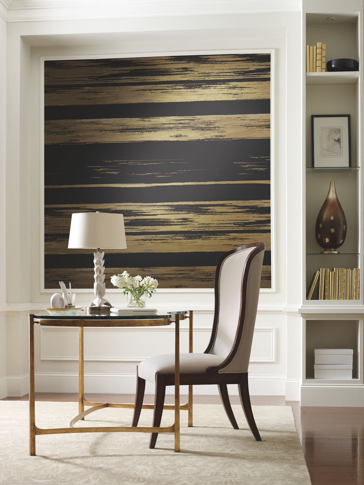 York KT2151 Horizontal Dry Brush Black & Gold Wallpaper