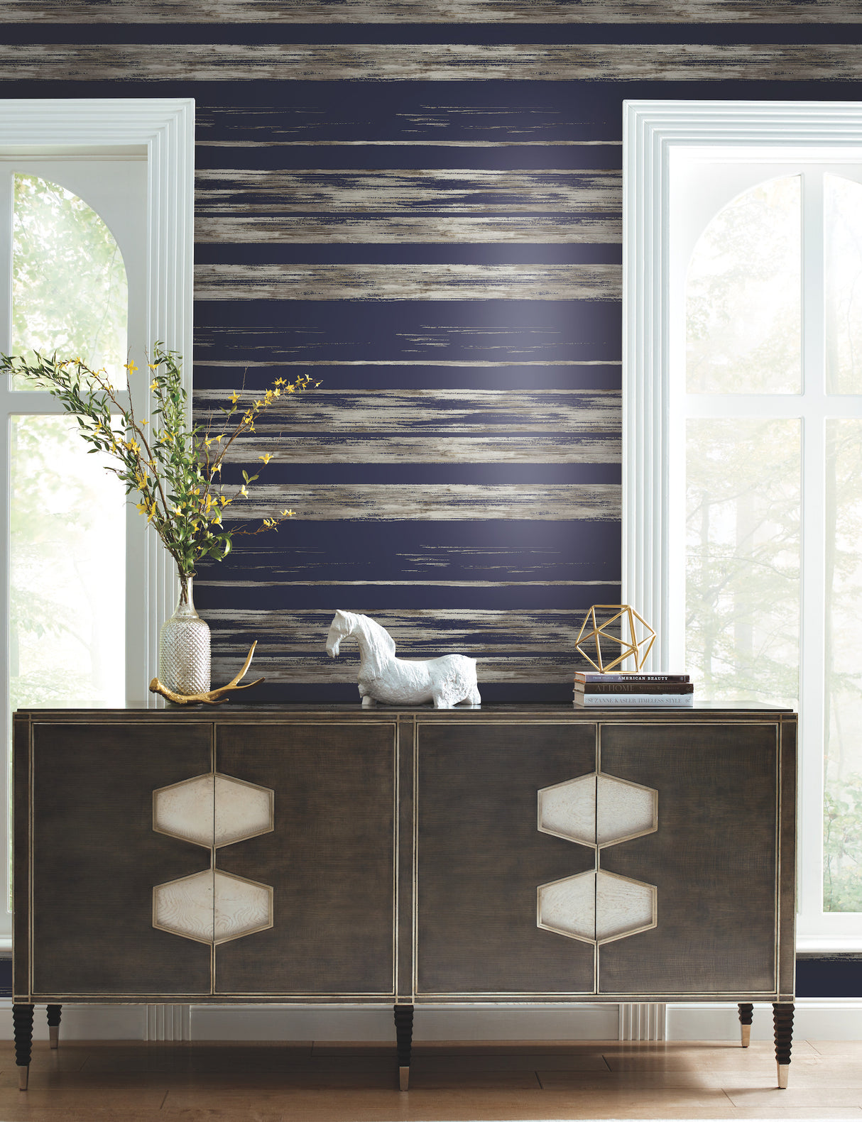 York KT2154 Horizontal Dry Brush Navy Wallpaper