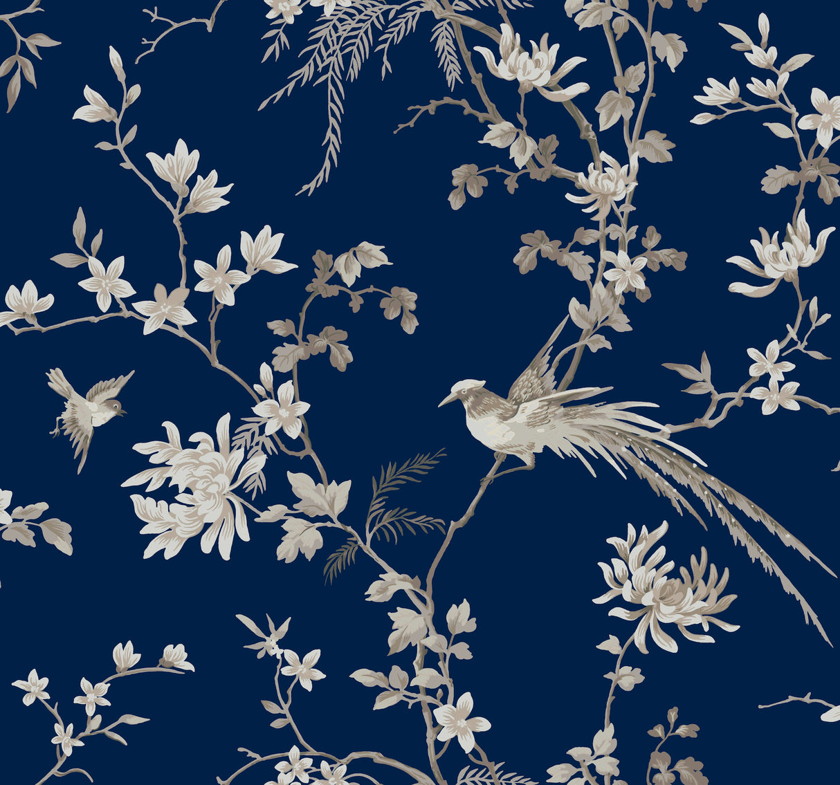 York KT2171 Bird & Blossom Chinoserie Blue Wallpaper
