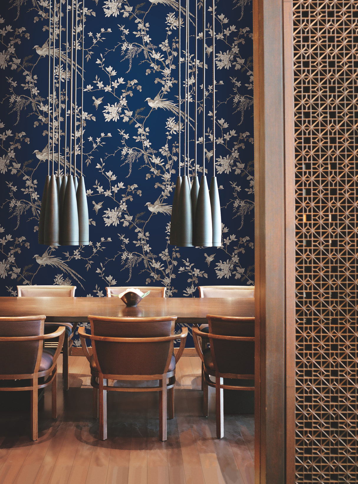 York KT2171 Bird & Blossom Chinoserie Blue Wallpaper