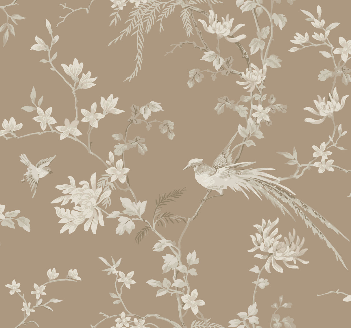 York KT2172 Bird & Blossom Chinoserie Brown Wallpaper