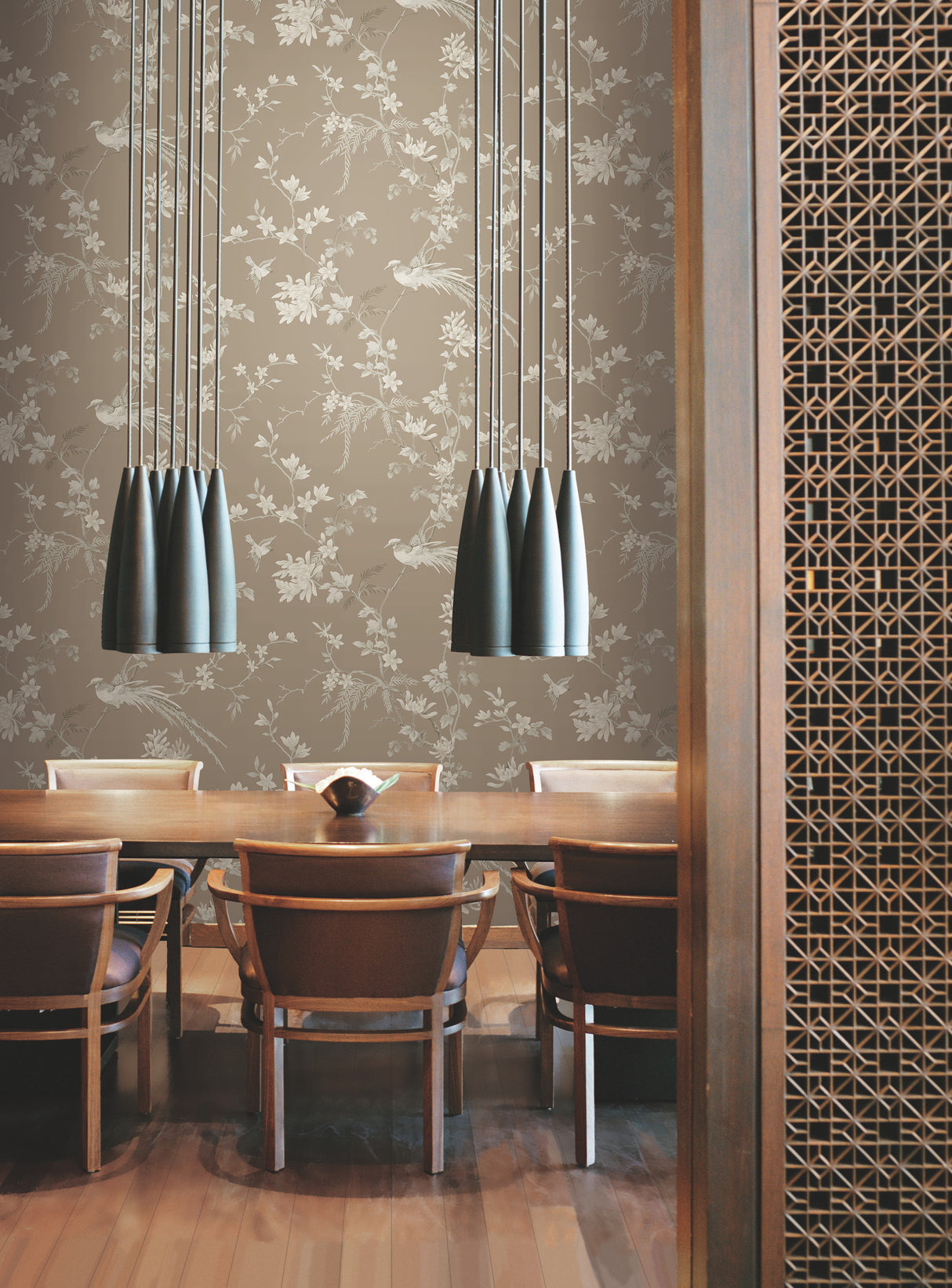 York KT2172 Bird & Blossom Chinoserie Brown Wallpaper