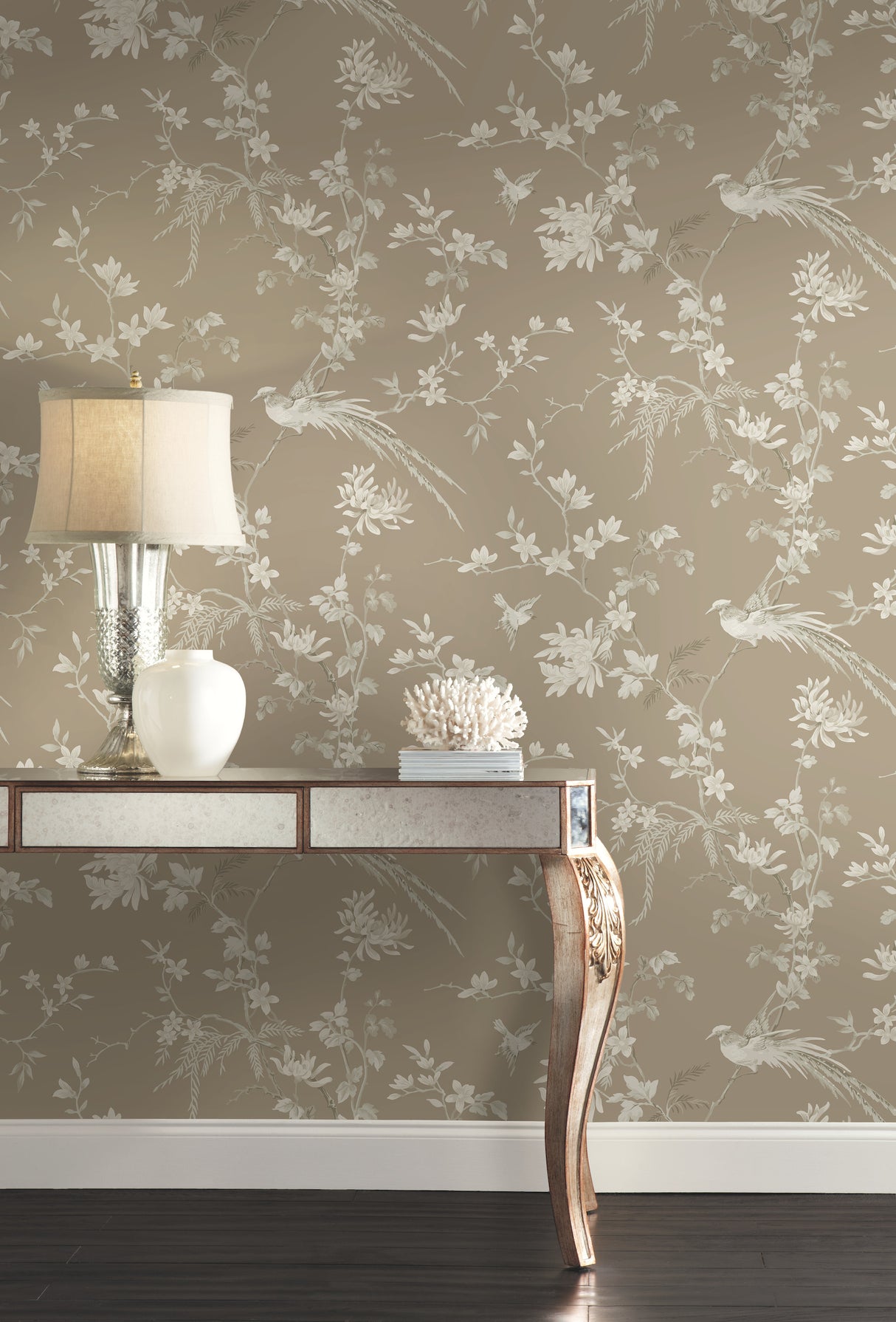 York KT2172 Bird & Blossom Chinoserie Brown Wallpaper