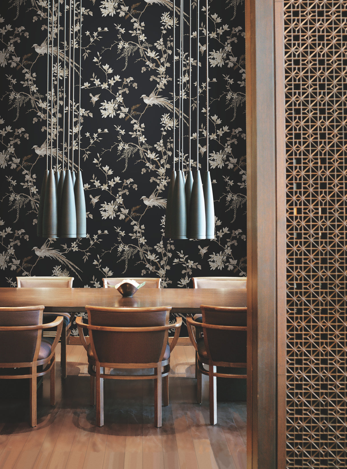 York KT2173 Bird & Blossom Chinoserie Black Wallpaper