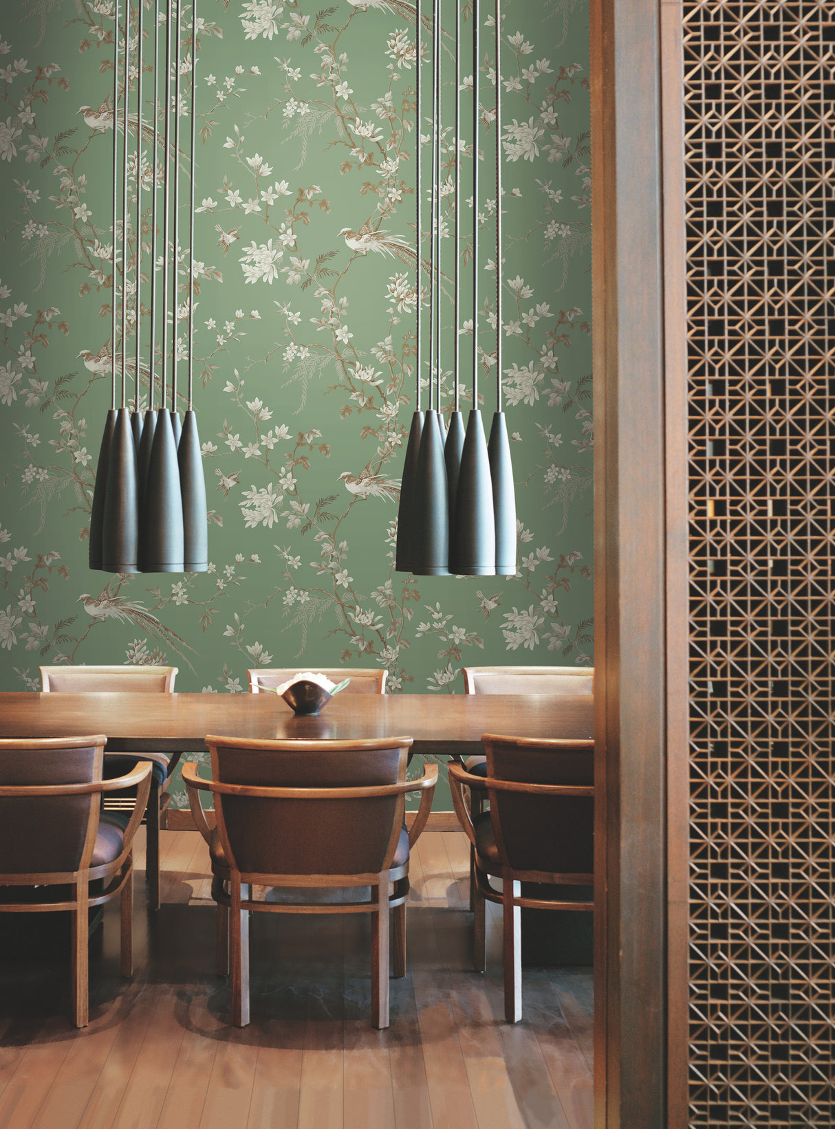 York KT2175 Bird & Blossom Chinoserie Green Wallpaper