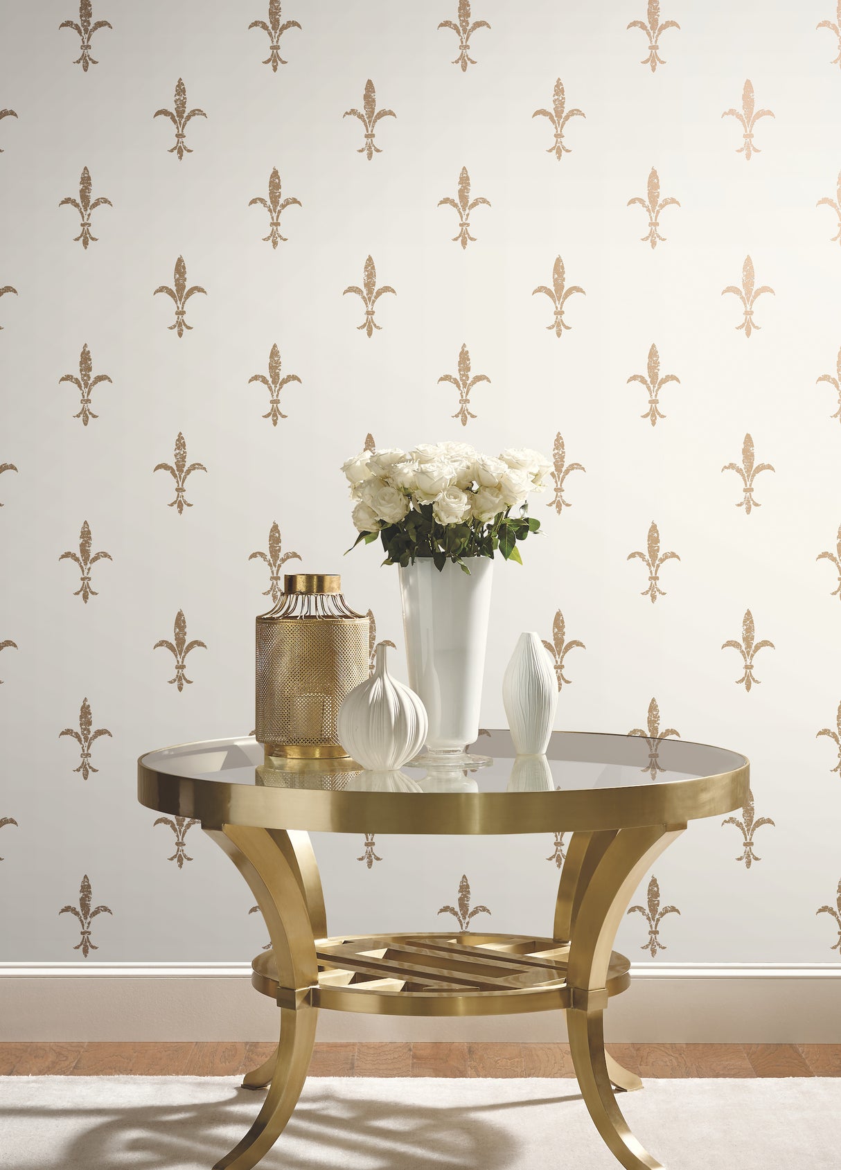 York KT2192 Fleur De Lis White & Gold Wallpaper
