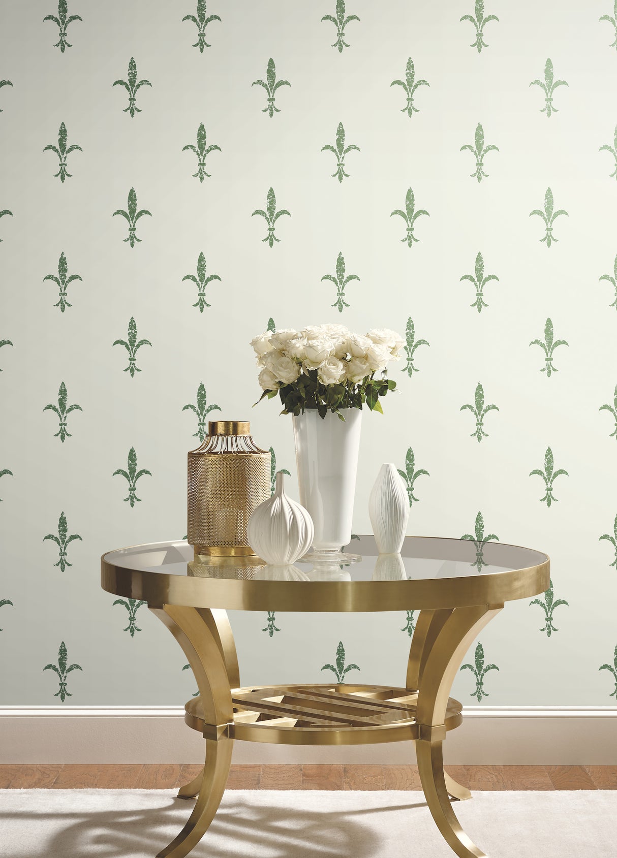 York KT2194 Fleur De Lis White & Green Wallpaper