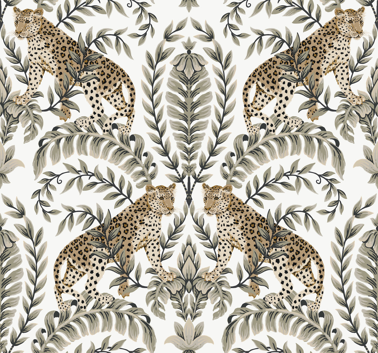 York KT2202 Jungle Leopard White & Black Wallpaper