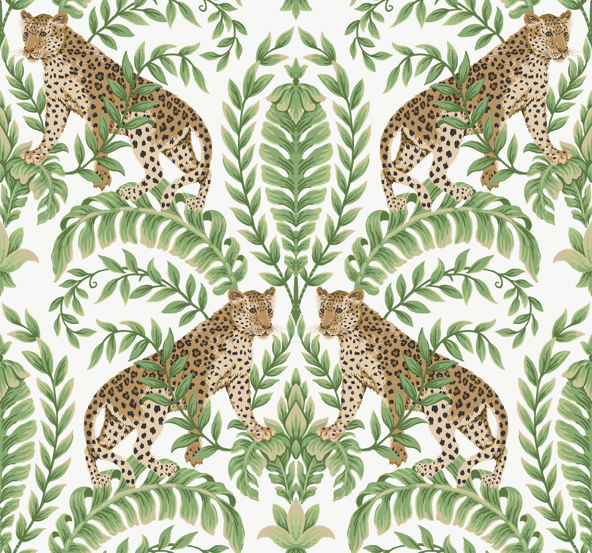 York KT2203 Jungle Leopard White & Green Wallpaper