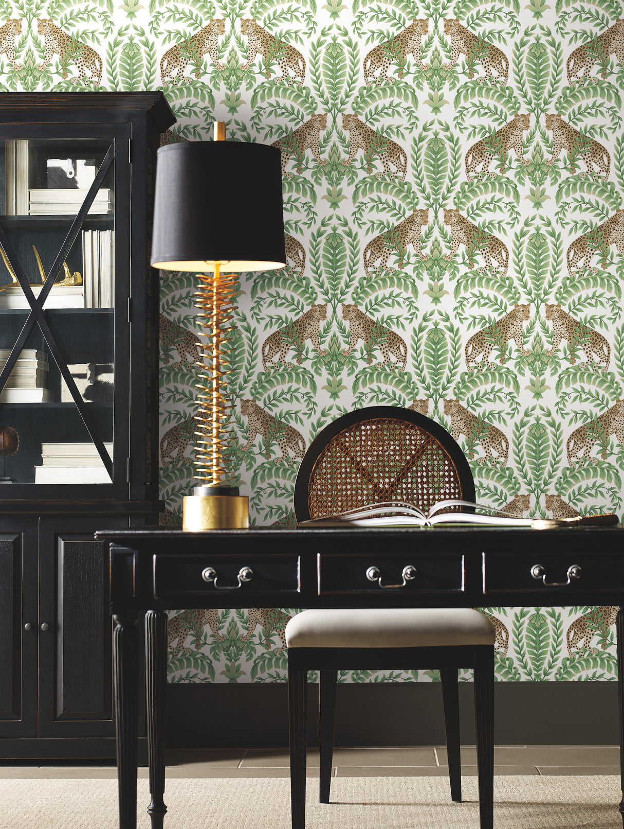 York KT2203 Jungle Leopard White & Green Wallpaper