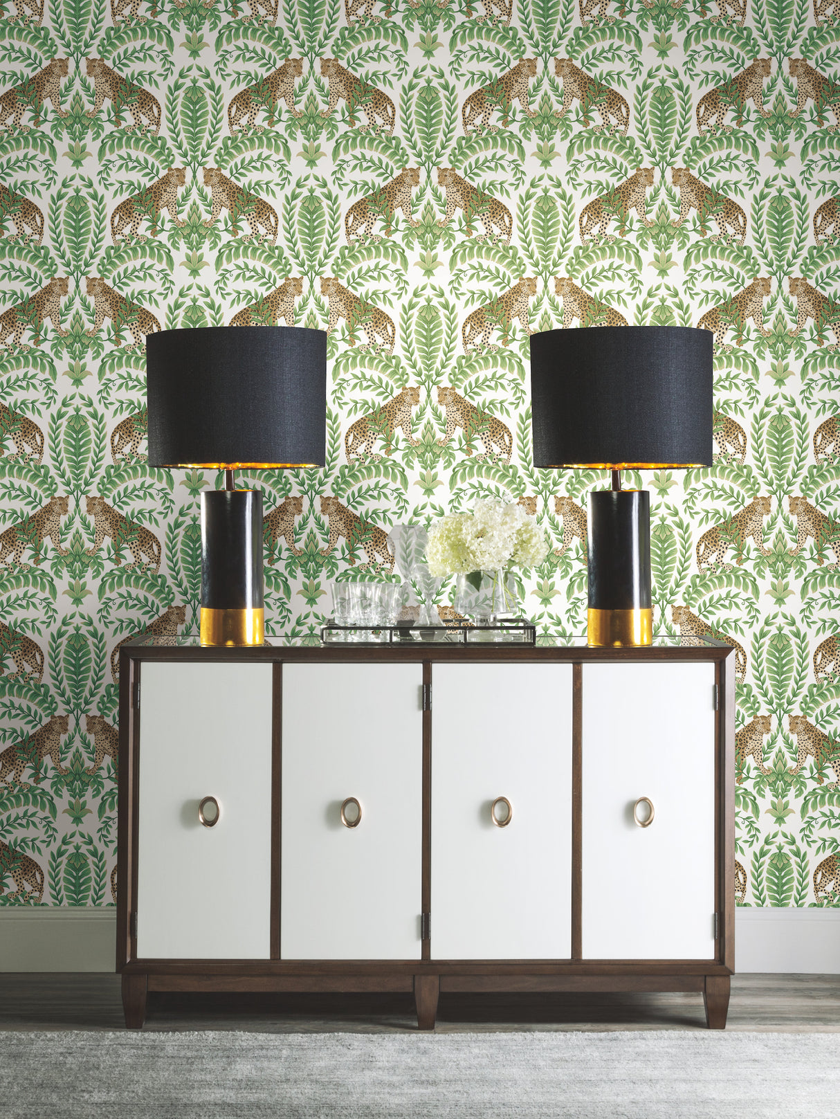 York KT2203 Jungle Leopard White & Green Wallpaper
