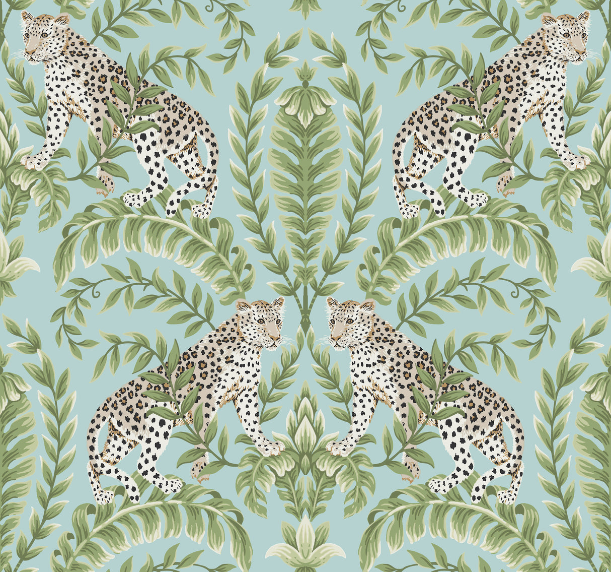 York KT2204 Jungle Leopard Teal Wallpaper