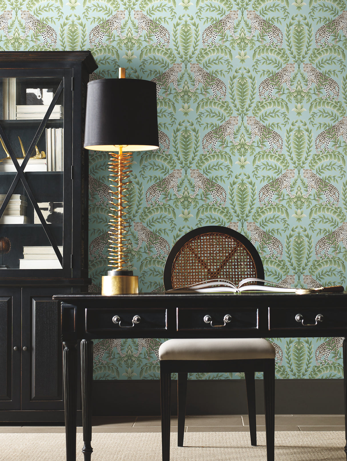 York KT2204 Jungle Leopard Teal Wallpaper