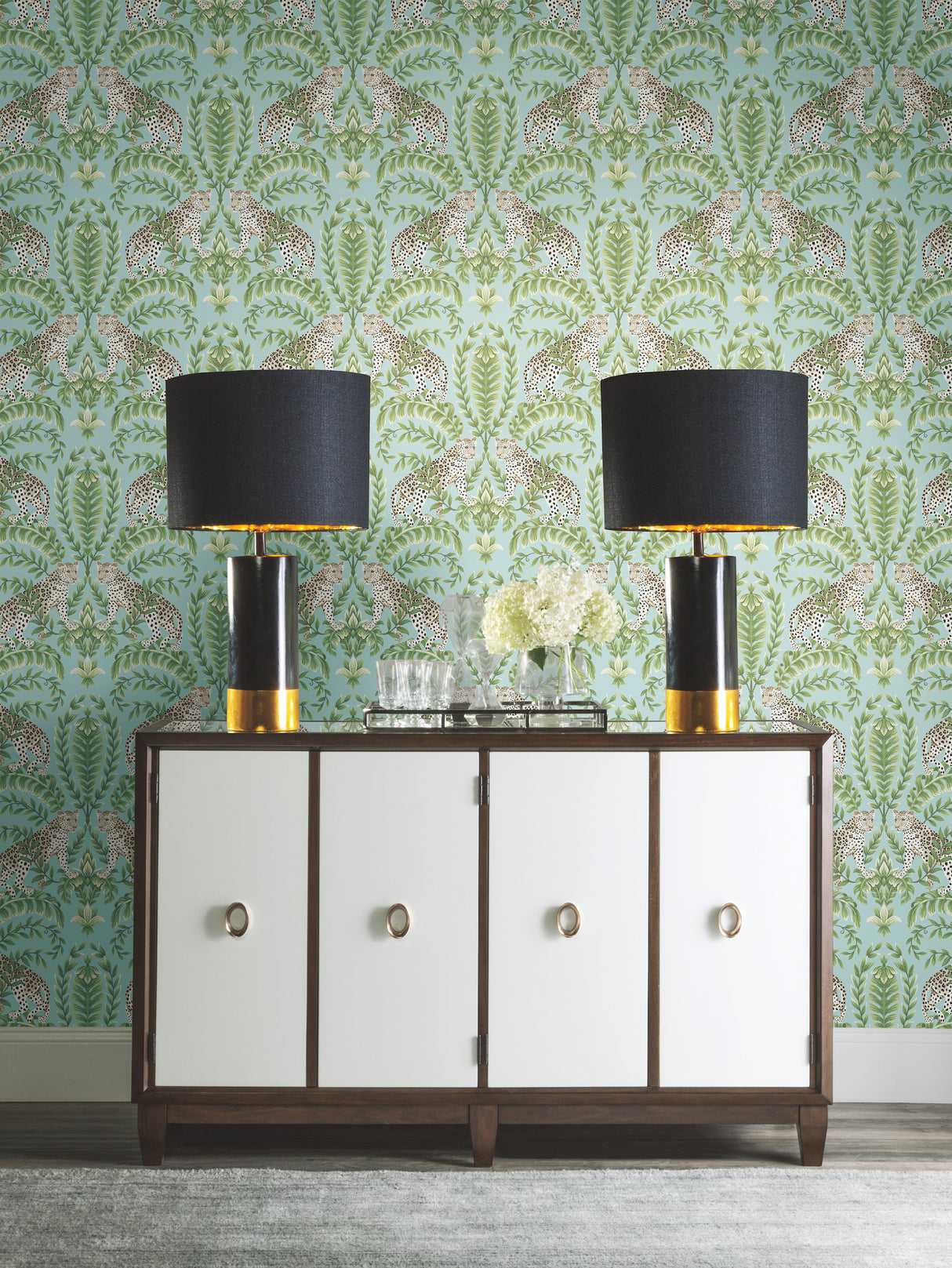 York KT2204 Jungle Leopard Teal Wallpaper