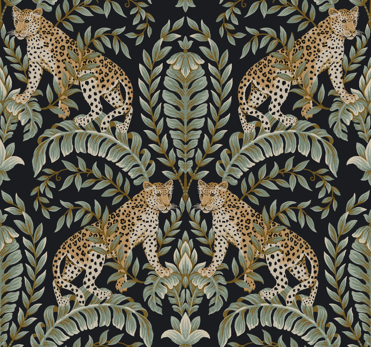 York KT2205 Jungle Leopard Black & Green Wallpaper