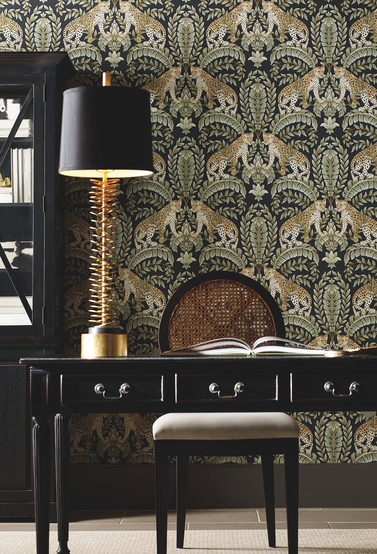 York KT2205 Jungle Leopard Black & Green Wallpaper