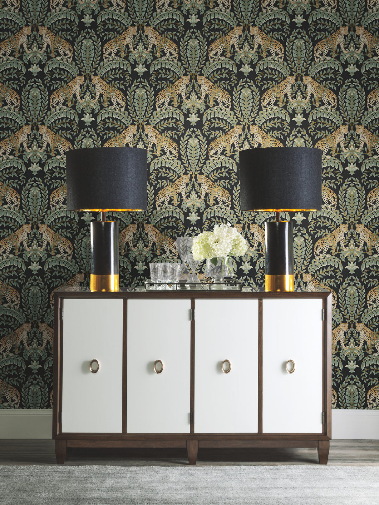 York KT2205 Jungle Leopard Black & Green Wallpaper