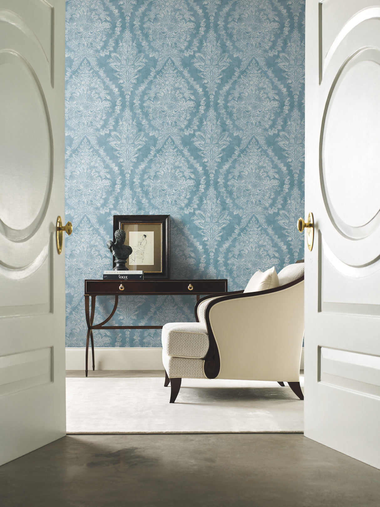 York KT2213 Charleston Damask Blue Wallpaper