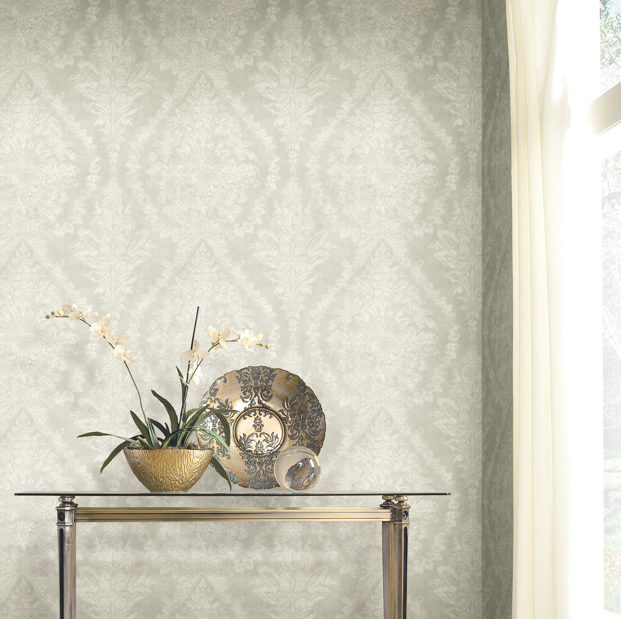 York KT2214 Charleston Damask Cream Wallpaper