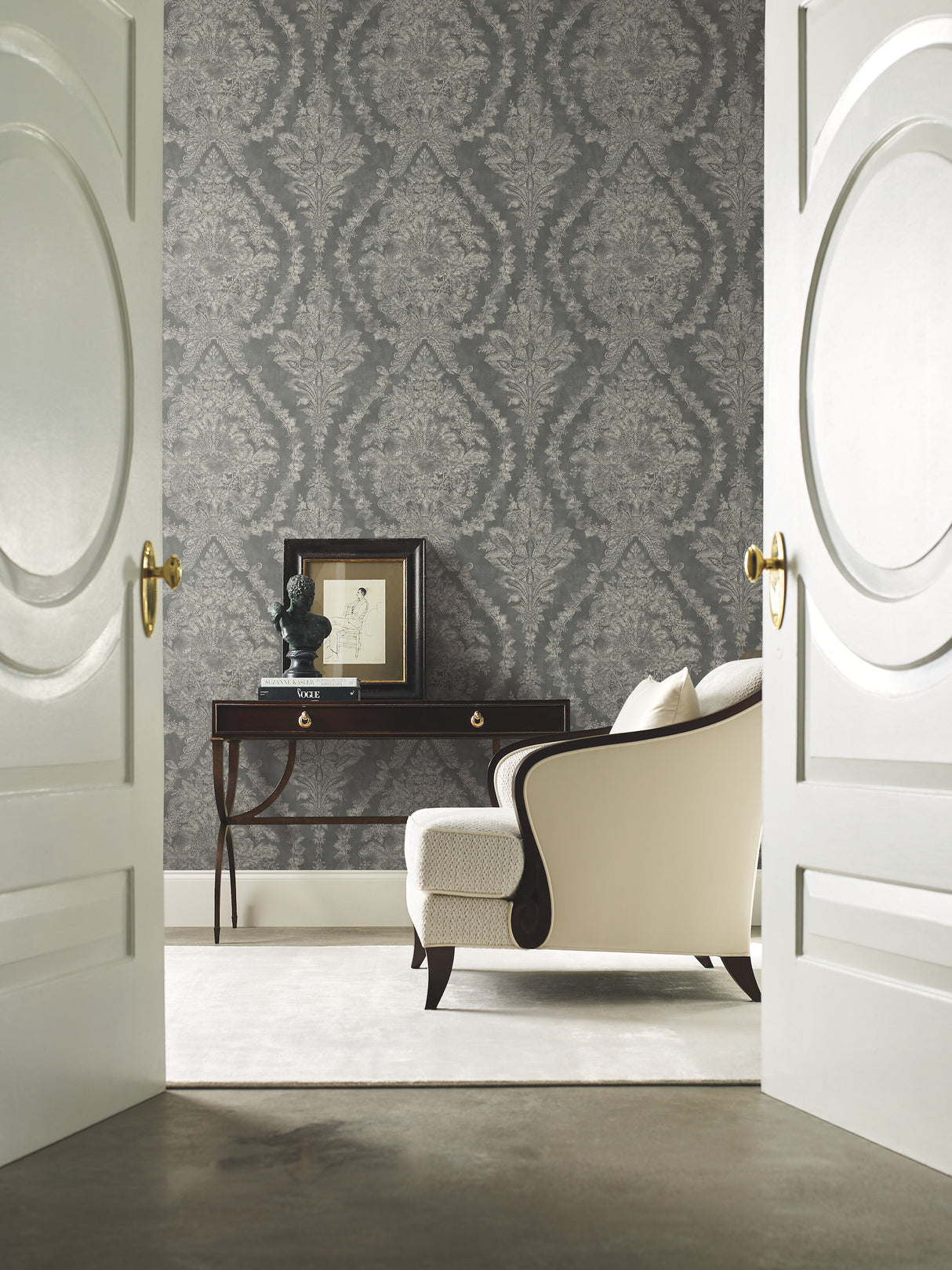 York KT2216 Charleston Damask Grey Wallpaper
