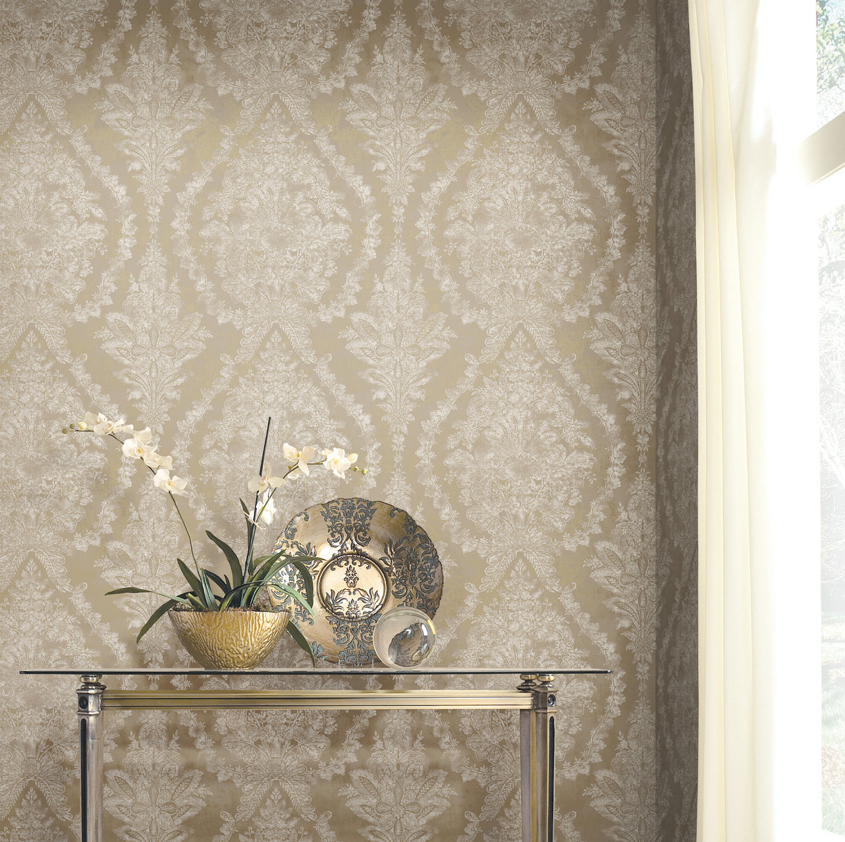 York KT2217 Charleston Damask Bronze Wallpaper