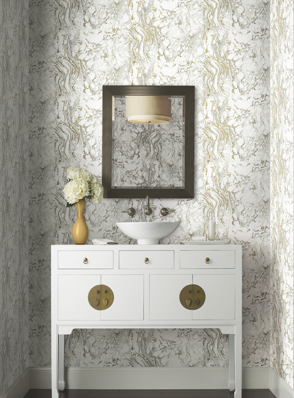 York KT2221 Polished Marble Black & White Wallpaper