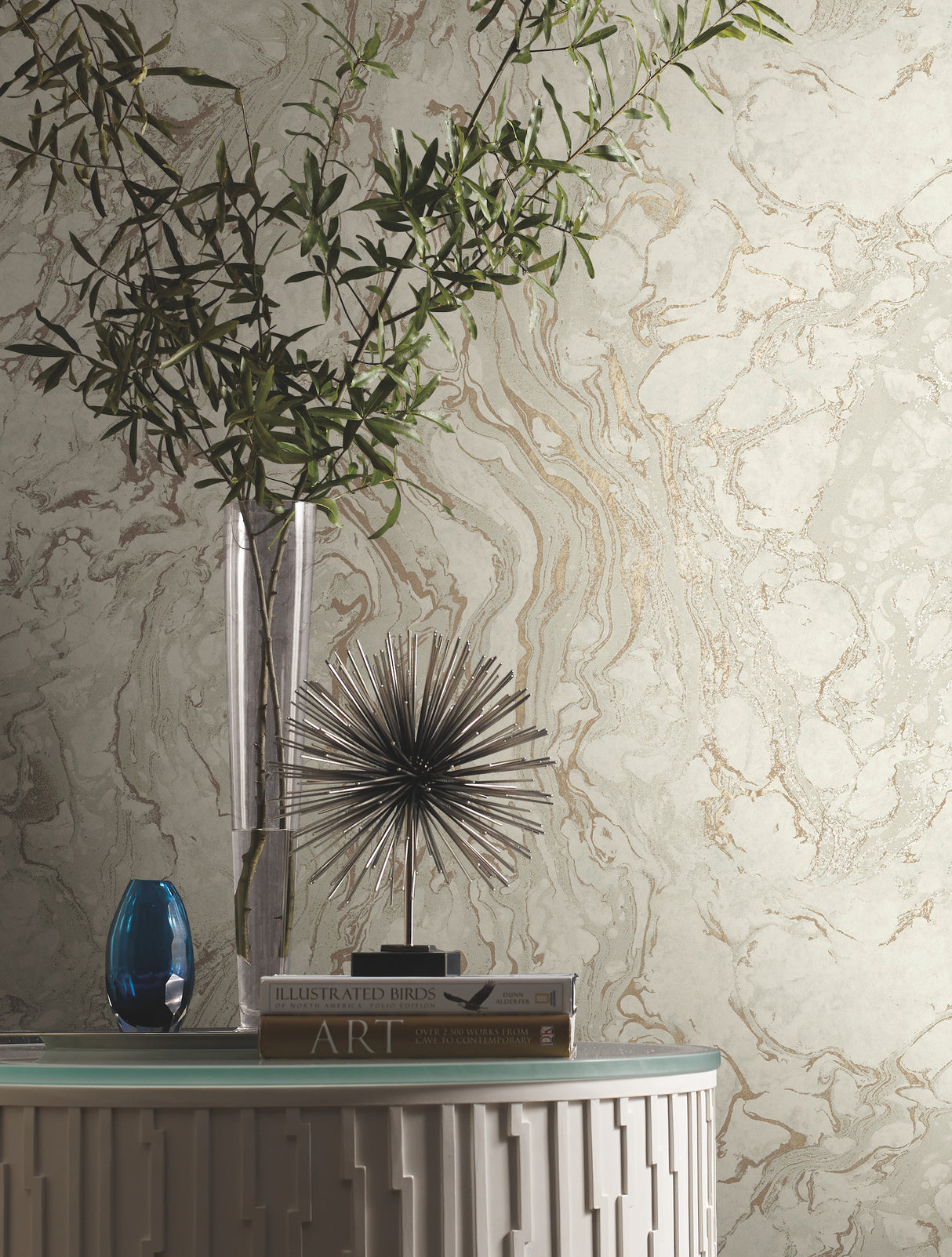 York KT2223 Polished Marble White & Gold Wallpaper