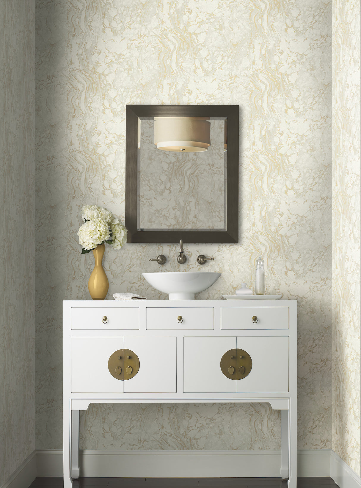 York KT2223 Polished Marble White & Gold Wallpaper