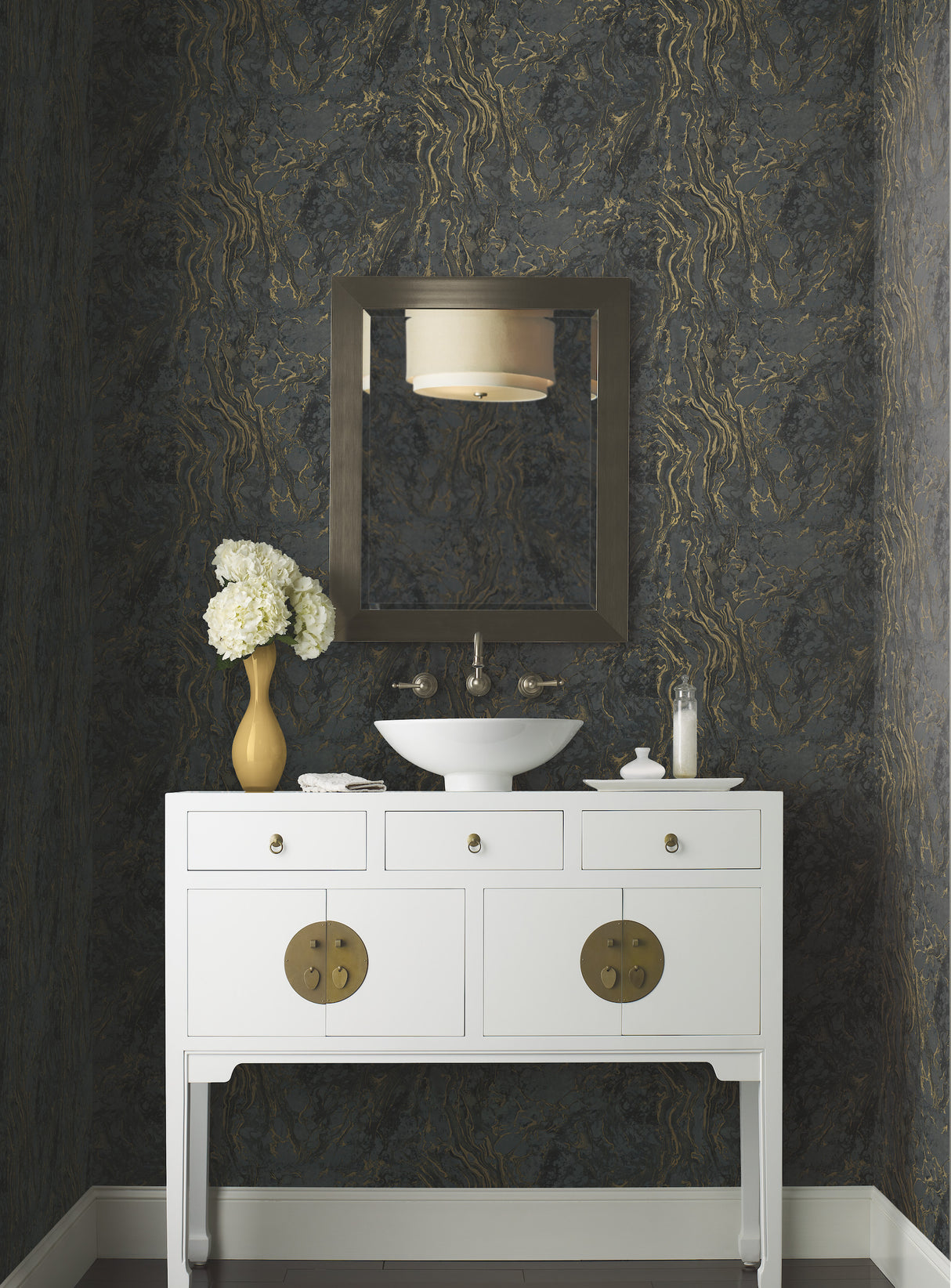 York KT2224 Polished Marble Black Wallpaper
