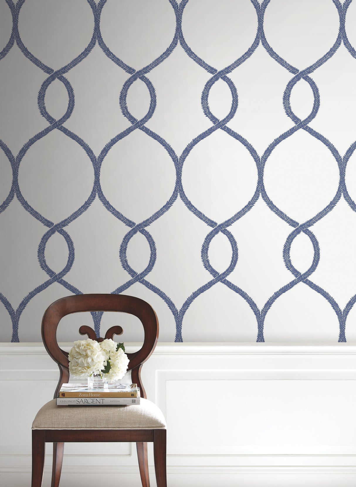 York KT2232 Laurel Leaf Ogee Navy Wallpaper