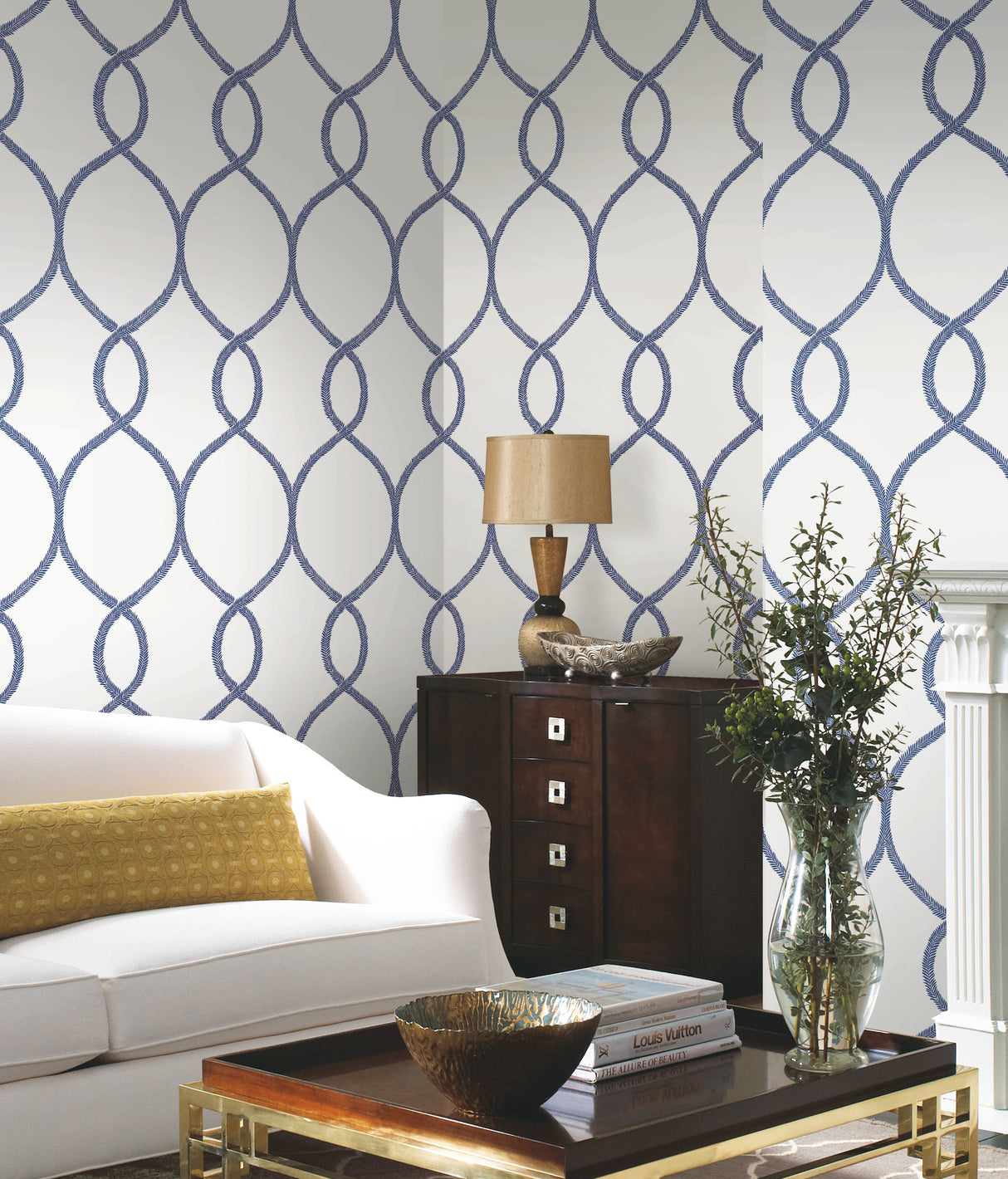 York KT2232 Laurel Leaf Ogee Navy Wallpaper