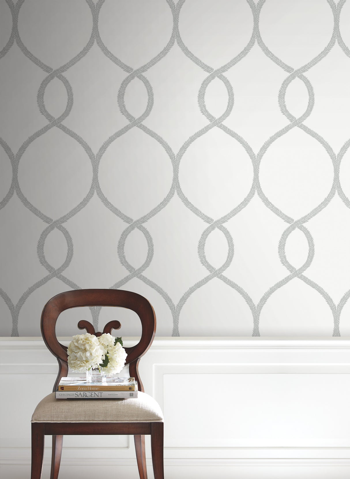 York KT2233 Laurel Leaf Ogee Grey Wallpaper