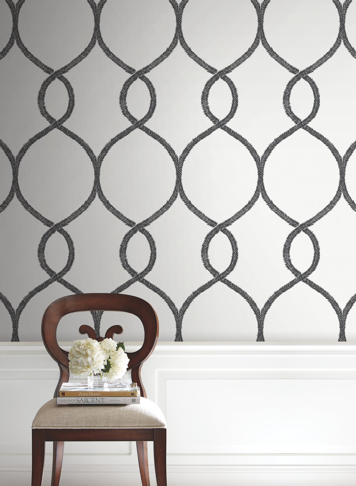York KT2235 Laurel Leaf Ogee Black Wallpaper
