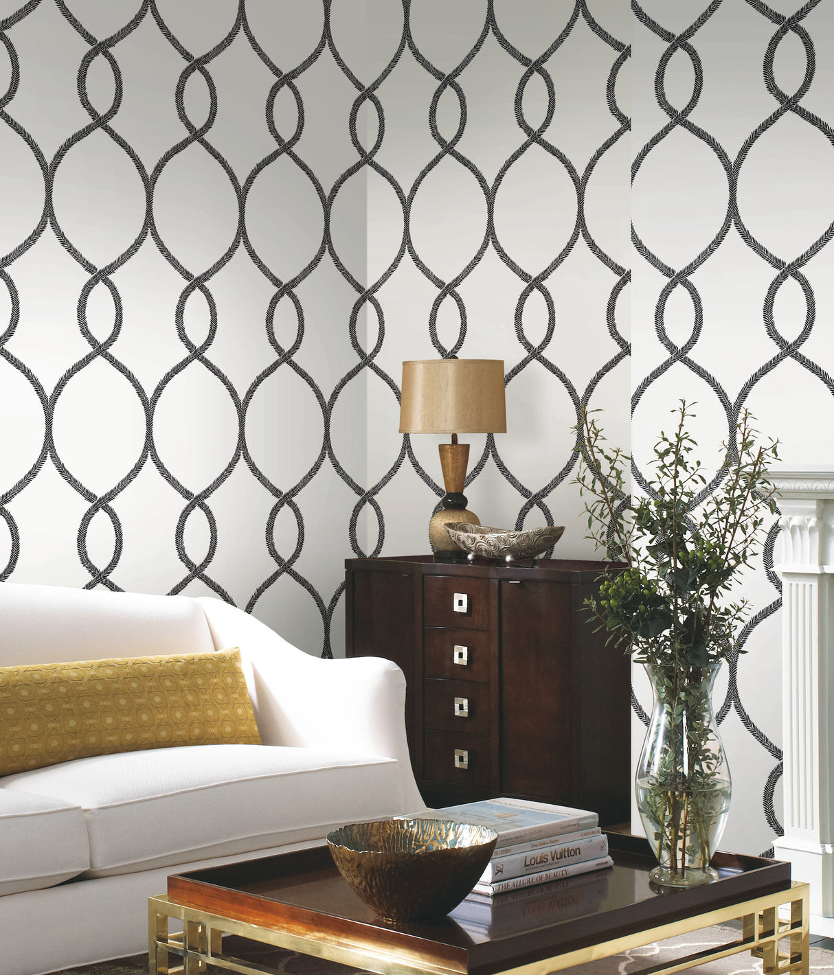 York KT2235 Laurel Leaf Ogee Black Wallpaper