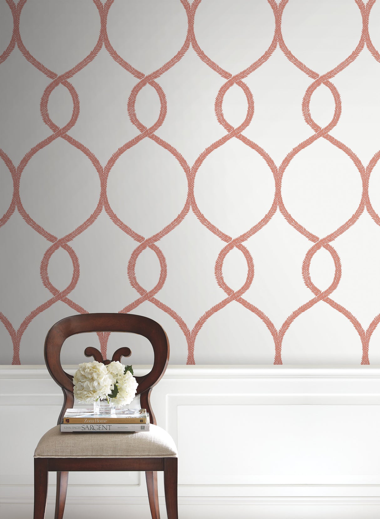 York KT2236 Laurel Leaf Ogee Orange Wallpaper