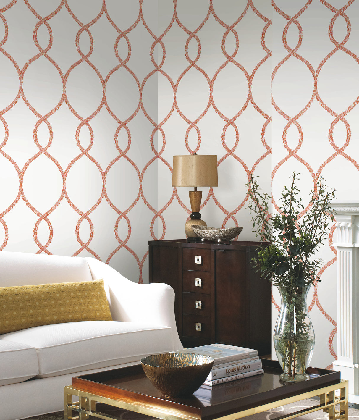 York KT2236 Laurel Leaf Ogee Orange Wallpaper