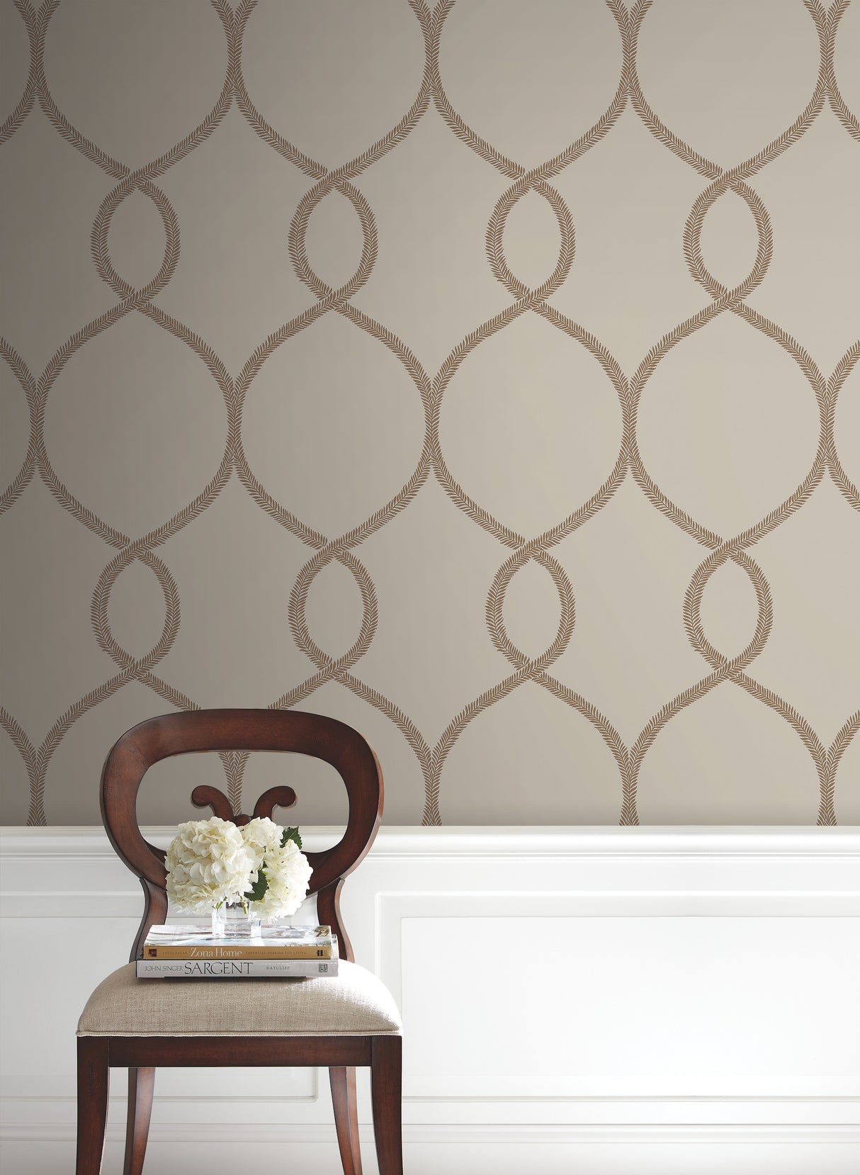 York KT2237 Laurel Leaf Ogee Brown Wallpaper