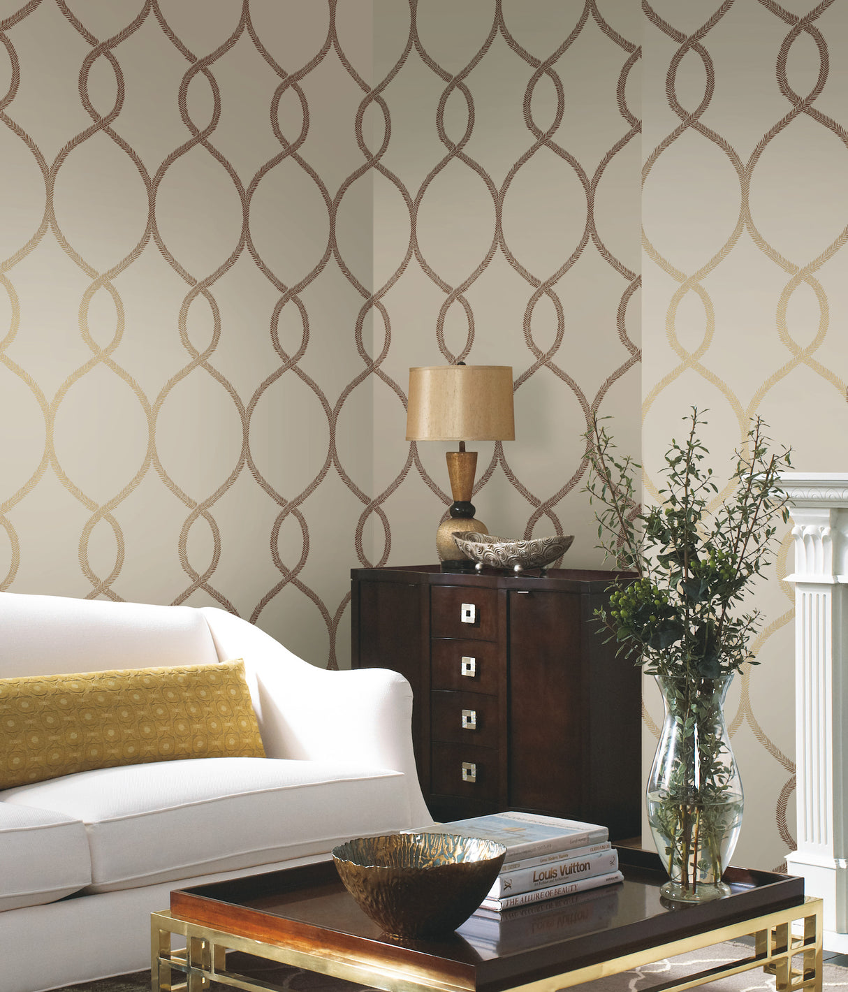 York KT2237 Laurel Leaf Ogee Brown Wallpaper