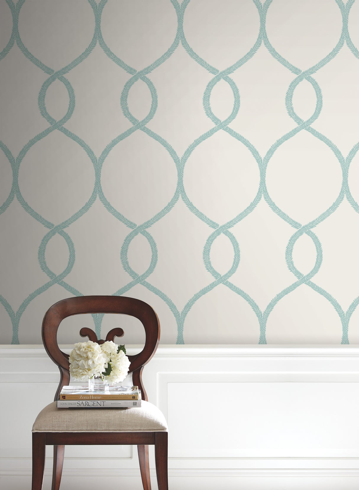 York KT2238 Laurel Leaf Ogee Teal Wallpaper