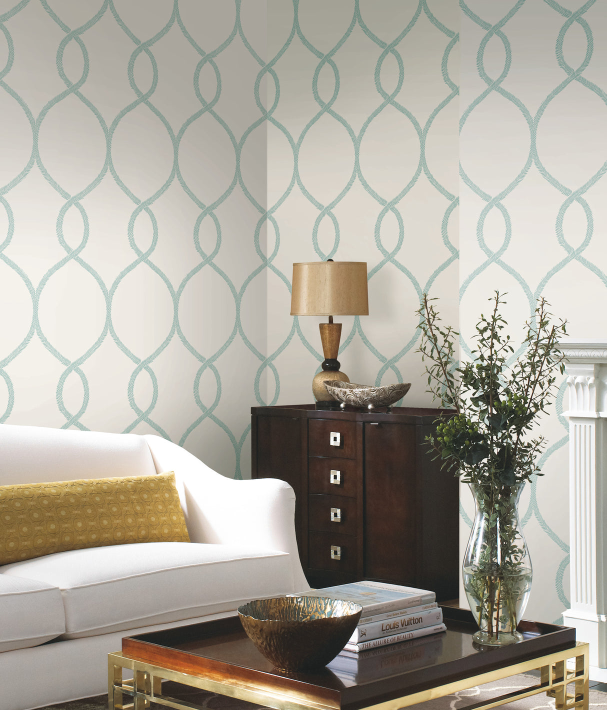 York KT2238 Laurel Leaf Ogee Teal Wallpaper