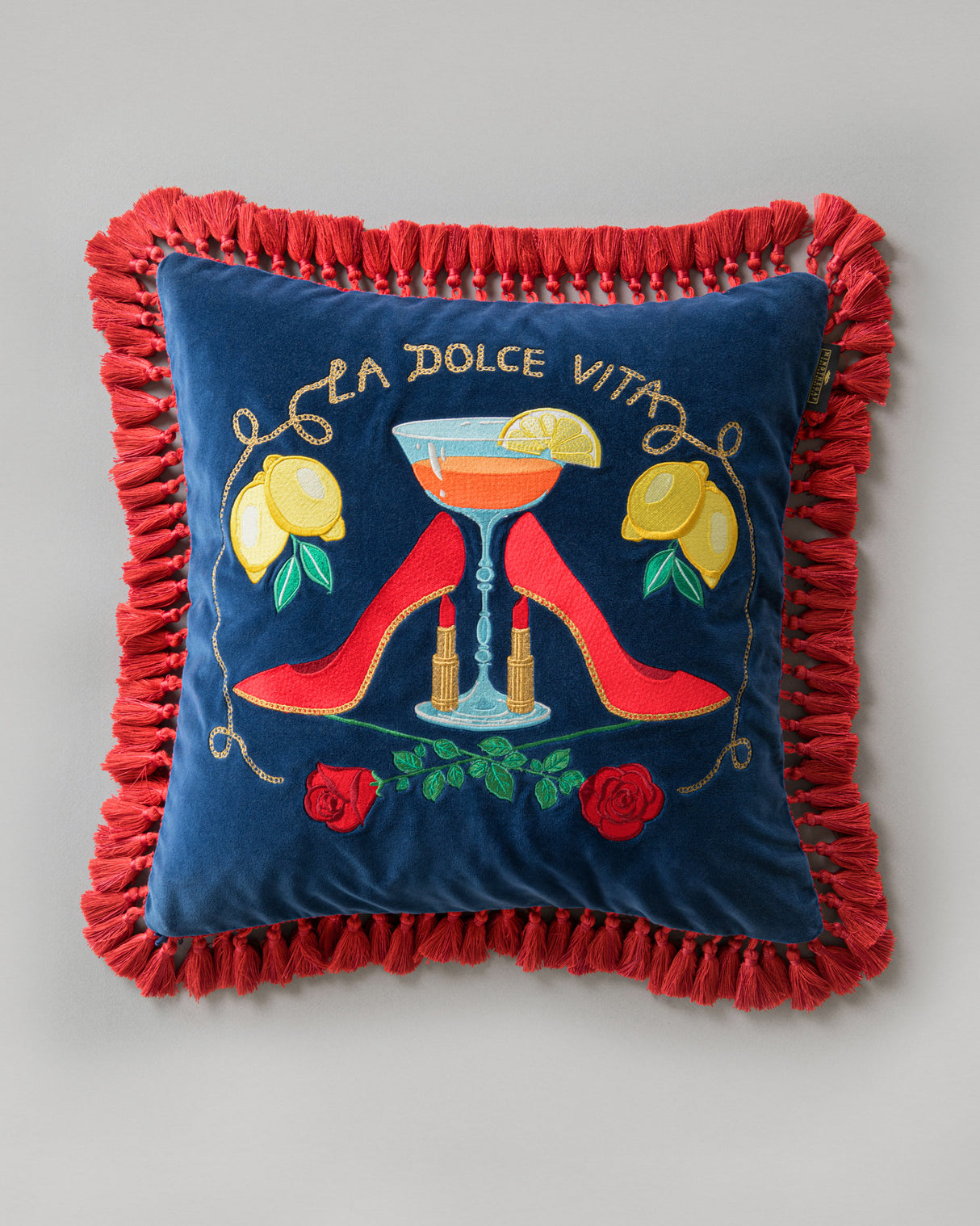 MindtheGap LA DOLCE VITA Embroidered Velvet Cushion - Lifestyle Collection 2024