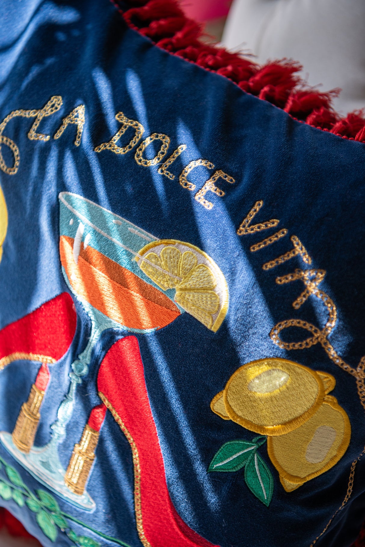 MindtheGap LA DOLCE VITA Embroidered Velvet Cushion - Lifestyle Collection 2024